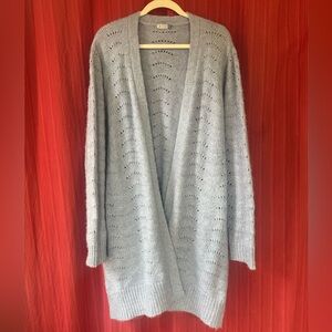 Yarn & Sea Cozy Knit Open-Front Cardigan in Light Blue - Size 2X